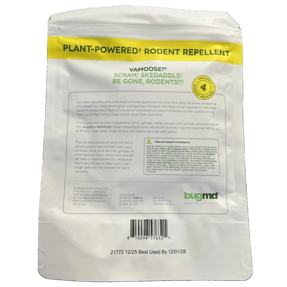 BugMD Vamoose Rodent Repellent Pouches 4 Pouches Per Bag NEW